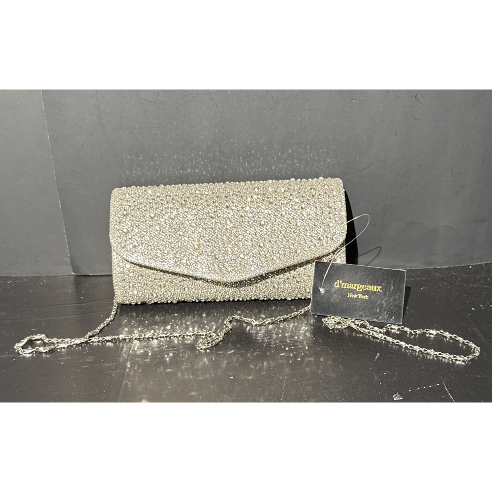 D'Margeaux Evening Bag Mink Envelope Clutch Glitter Crossbody‎ Holiday Party